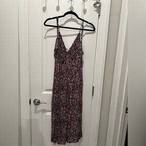 Floral Maxi Slip Dress in Navy with Pink Flowers